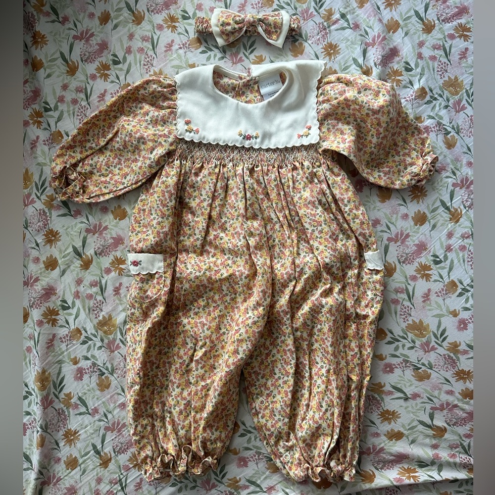 Vintage smock Floral onesie